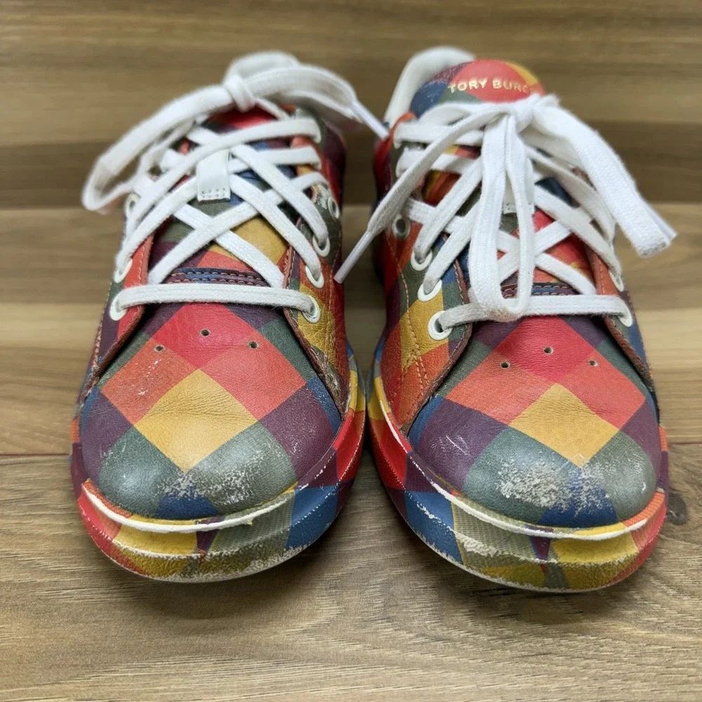 Tory Burch Howell Court Sneakers Womens 5 M Printed Leather Multi Low Top